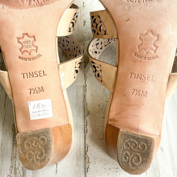 BRIGHTON Tinsel Leather Strappy High Heel Open Toe Beige Sandals Womens Size 7.5 - Picture 11 of 16